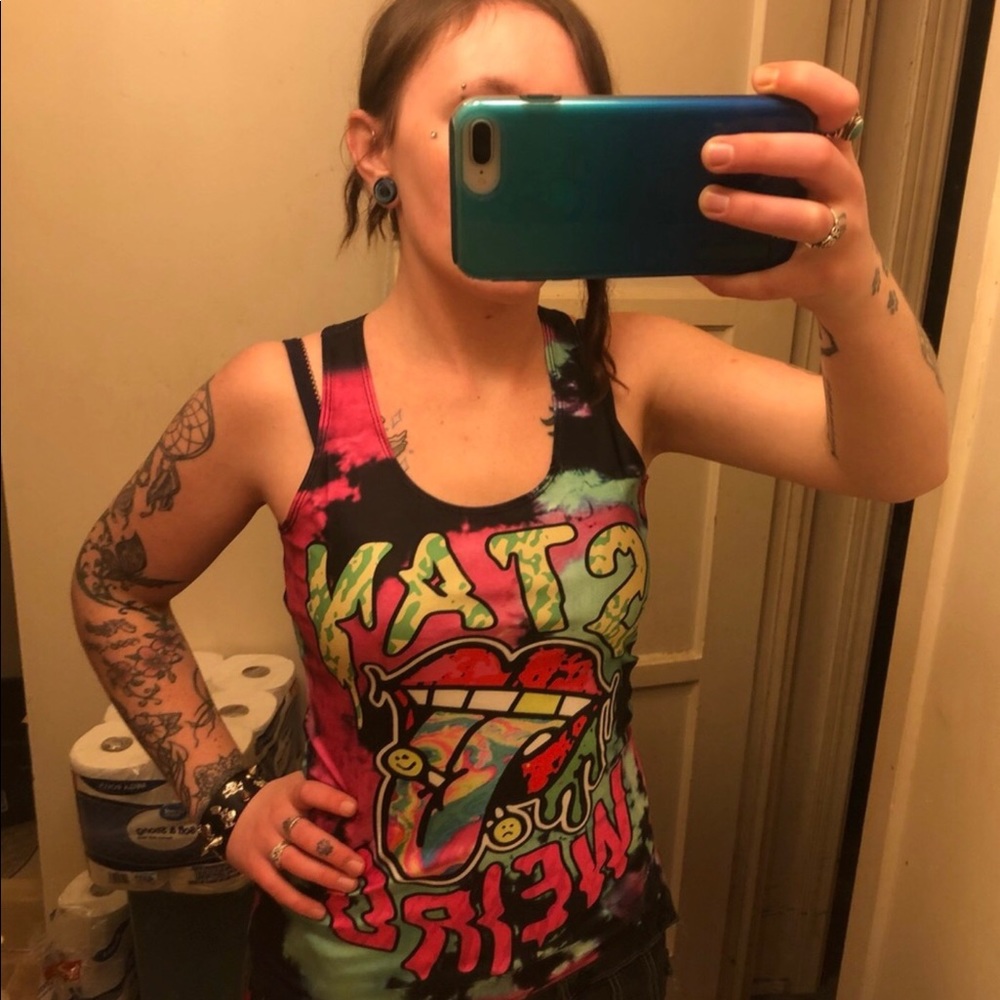 Stay Weird tie dye tank top